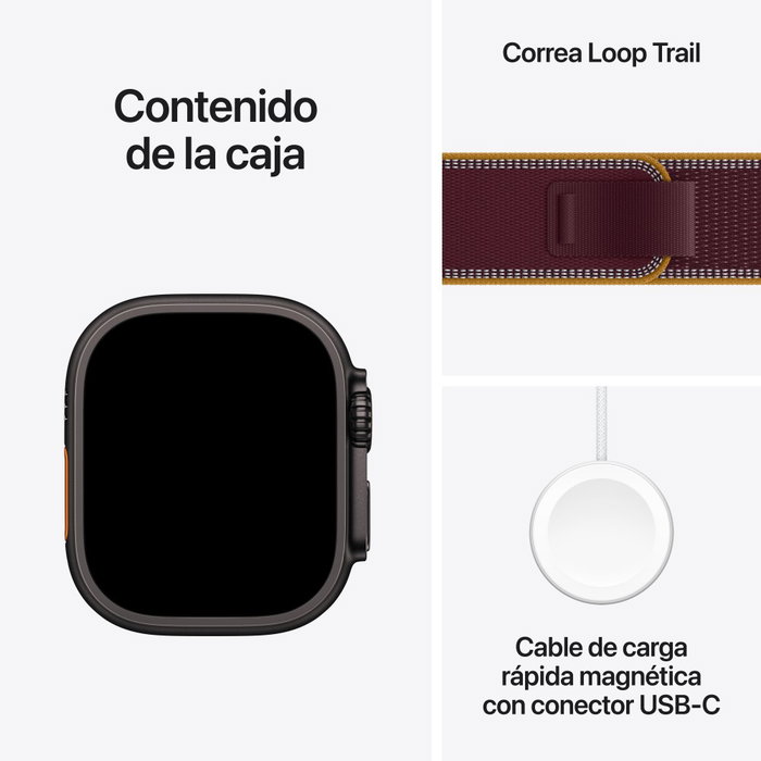 Apple Watch Ultra 4 GPS + Cellular 49 mm Titane Noir avec Boucle Trail Bordeaux M/L