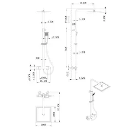 Oceanic - Colonne de douche thermostatique, corps froid avec douchette et pomme haute carrée 30x30 cm orientable en inox, hauteur ajustable 82-127 cm, couleur noir mat
