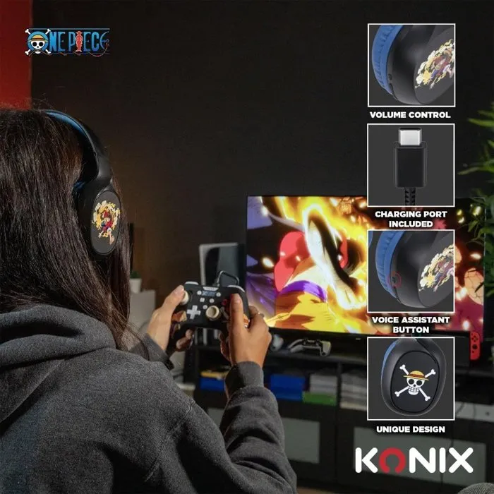 Konix One Piece - Casque audio supra-auriculaire sans fil Bluetooth 5.3, micro, autonomie 30 h, haut-parleurs 40 mm, câble jack 3.5 mm inclus - Pour smartphone et tablette