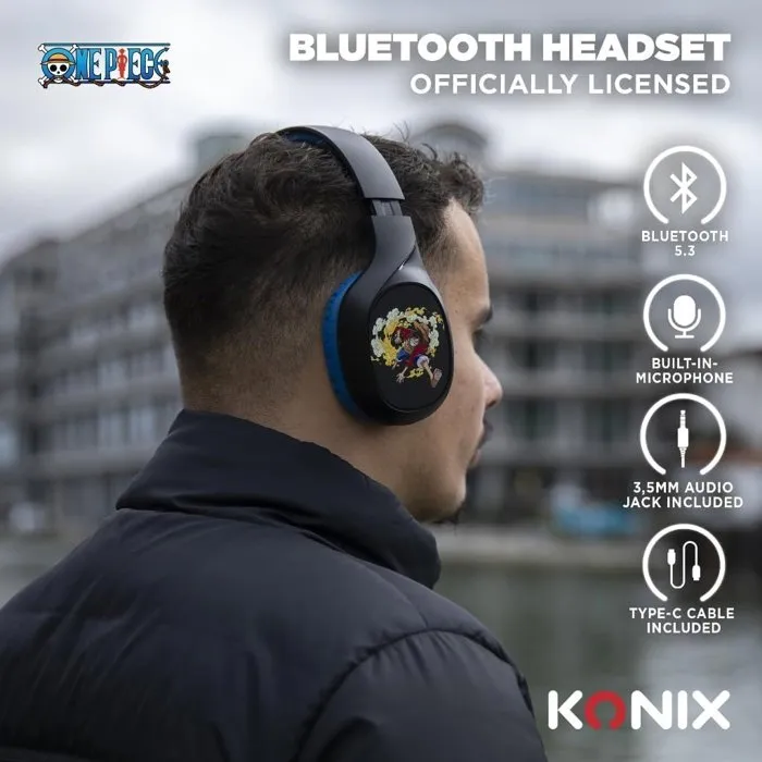 Konix One Piece - Casque audio supra-auriculaire sans fil Bluetooth 5.3, micro, autonomie 30 h, haut-parleurs 40 mm, câble jack 3.5 mm inclus - Pour smartphone et tablette