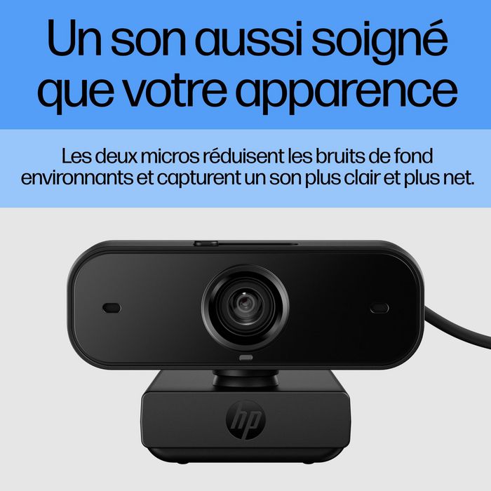 HP Webcam 430 - Caméra Web Full HD avec Champ de Vision 85°, Double Microphone Antibruit, Rotation 360°, Compatible Teams, Zoom, Chromebook