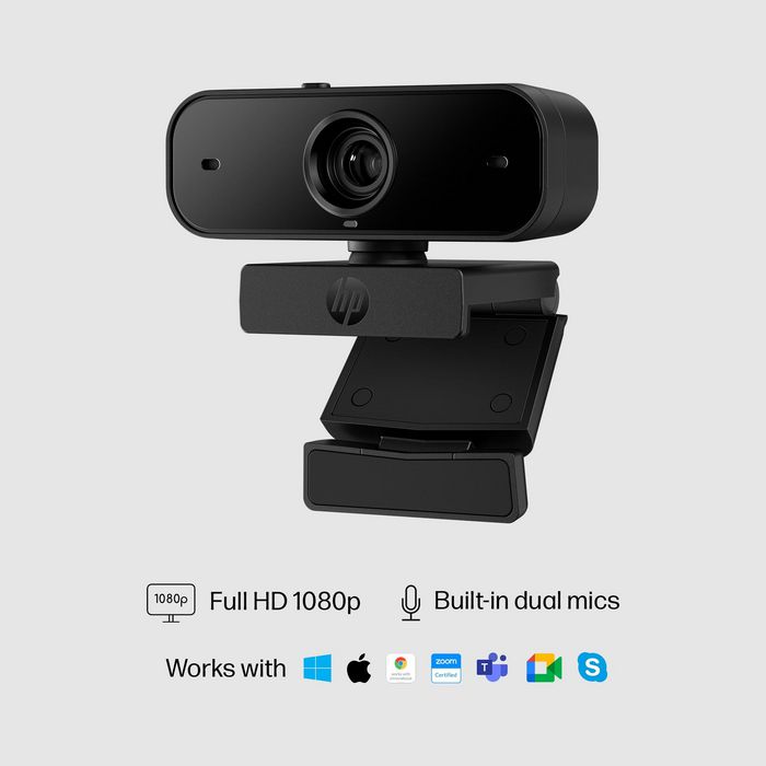 HP Webcam 430 - Caméra Web Full HD avec Champ de Vision 85°, Double Microphone Antibruit, Rotation 360°, Compatible Teams, Zoom, Chromebook
