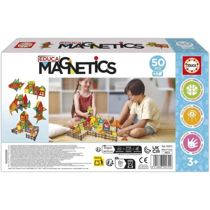 Educa Magnetics Parc Zoo - Jeu de construction magnétique 50 pièces, 4 animaux, 8 cartes - Développe créativité et motricité - À partir de 3 ans