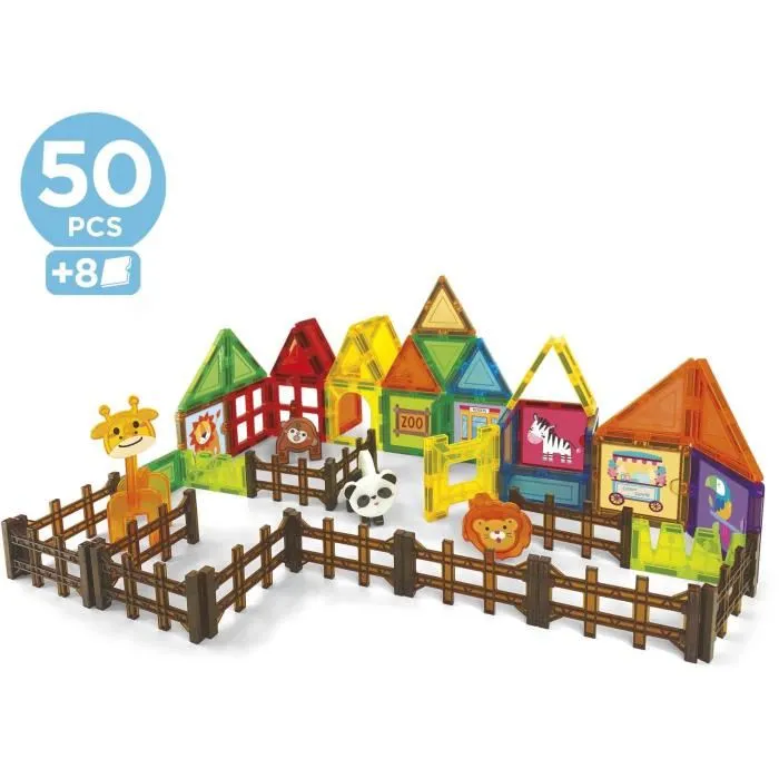 Educa Magnetics Parc Zoo - Jeu de construction magnétique 50 pièces, 4 animaux, 8 cartes - Développe créativité et motricité - À partir de 3 ans