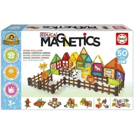 Educa Magnetics Parc Zoo - Jeu de construction magnétique 50 pièces, 4 animaux, 8 cartes - Développe créativité et motricité - À partir de 3 ans