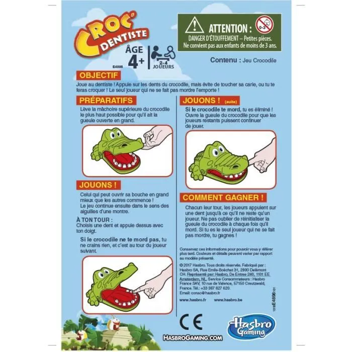 Hasbro Gaming - Jeu Croc' Dentiste pour enfants, Jeu de société amusant, Version française, Dès 4 ans