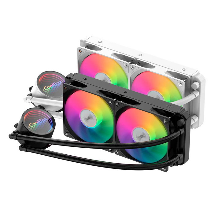Coolbox Kit Refroidissement Liquide CPU Sans Entretien Double Ventilateur 120mm ARGB Effet Miroir Infini 250W TDP Coolbox Kit Refroidissement Liquide CPU Sans Entretien Double Ventilateur 120mm ARGB Effet Miroir Infini 250W TDP