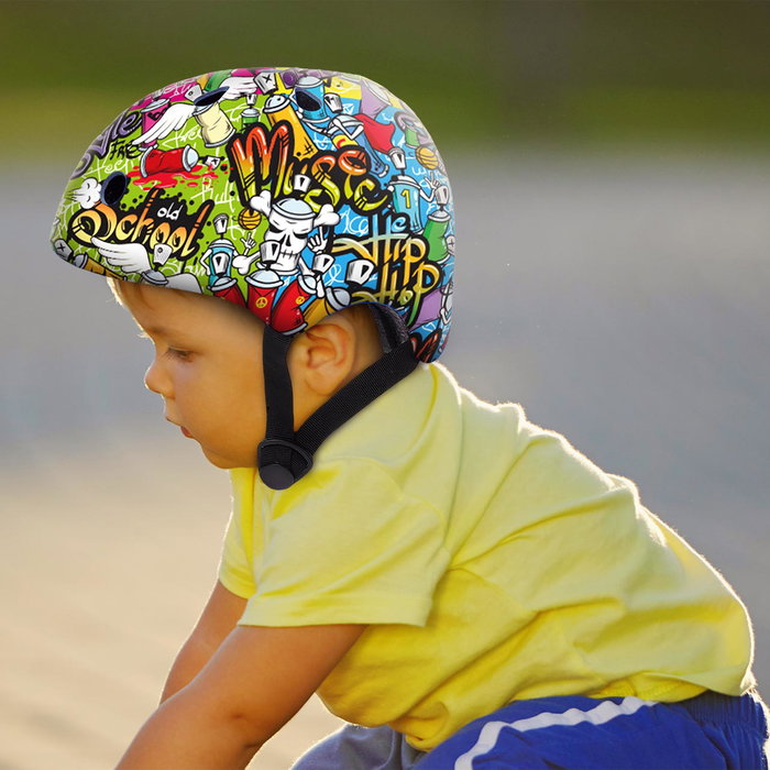 DEQUBE Casque pour Enfant Graphité avec Roue d'ajustement de Taille (50-54 cm) - Multilingue, Recommandé 3-8 ans