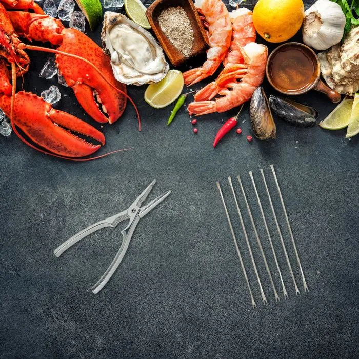 FACKELMANN Ensemble de 2 ustensiles de cuisine pour crabes et homards - Pince à homard et 6 curettes à crustacés