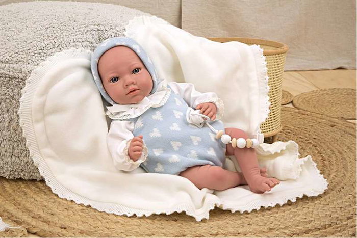 Muñecas Arias Reborn Arias - Poupée Reborn Ian 40 cm bleue avec couverture - Langue espagnol