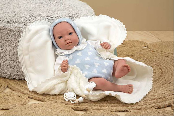 Muñecas Arias Reborn Arias - Poupée Reborn Ian 40 cm bleue avec couverture - Langue espagnol