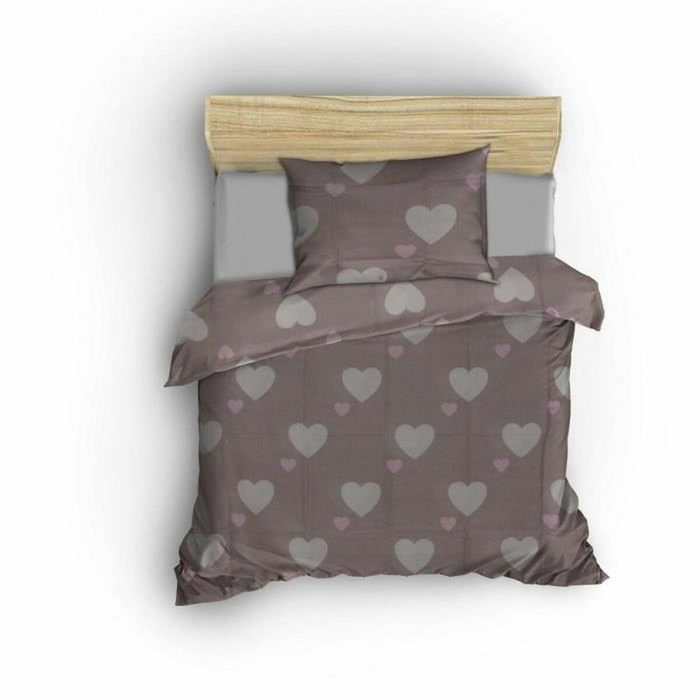 BigBuy Home Parure de couette King size Rose poussiéreuse et blanc, 3 pièces