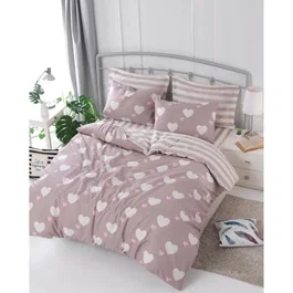 Parure de lit 1 housse de couette 220 x 240 cm + 2 taies d'oreiller 60 x 60 cm - 65% coton, 35% polyester - Rose poussiéreux - 120 fils