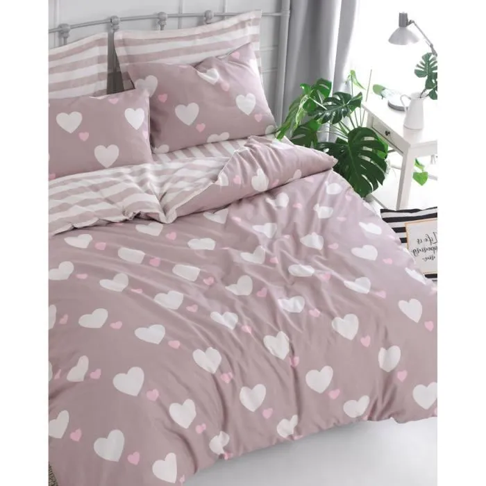 Parure de lit 1 housse de couette 220 x 240 cm + 2 taies d'oreiller 60 x 60 cm - 65% coton, 35% polyester - Rose poussiéreux - 120 fils Parure de lit 1 housse de couette 220 x 240 cm + 2 taies d'oreiller 60 x 60 cm - 65% coton, 35% polyester - Rose poussiéreux - 120 fils
