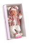 Llorens Poupée nouveau-née Mimi Sonrisas 40 cm avec veste fourrure fuchsia et sucette, corps en tissu, sonore, piles incluses