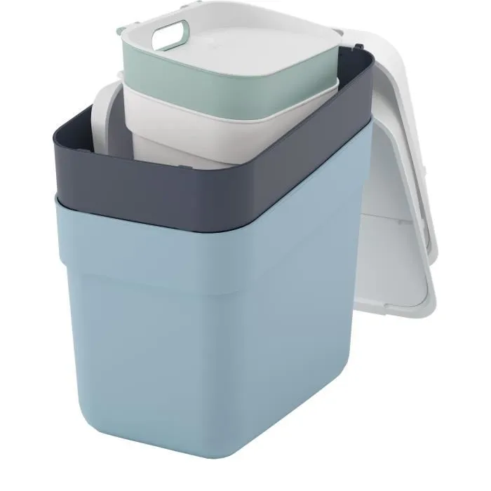 Curver Lot de 4 Poubelles Ready to Collect 5 L + 10 L + 2 x 20 L en Blanc, Vert, Bleu et Gris pour Tri Sélectif