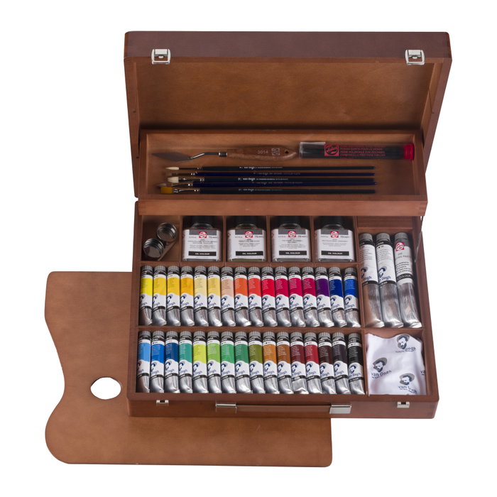 Van Gogh Set Superior de peintures à l'huile en caisse en bois, 34 couleurs et accessoires