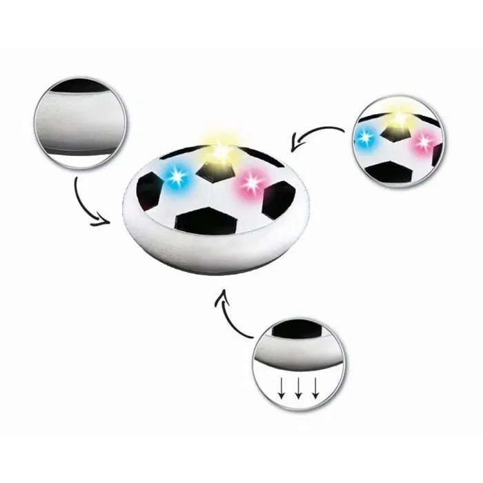 Lexibook - Disque de foot aéroglisseur lumineux avec ballon et 2 cages de but, jeu d'intérieur/extérieur pour enfants, effet LED, mousse de sécurité