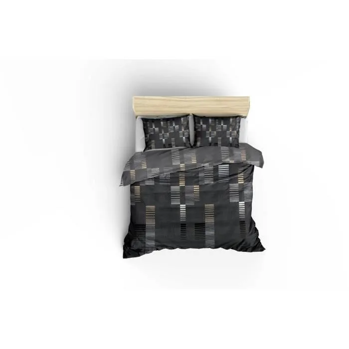 Parure de lit King, 1 housse de couette 220x240 cm + 2 taies d'oreiller 60x60 cm, 65% coton 35% polyester, anthracite or blanc, 120 fils, lavable machine