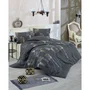 Parure de lit King, 1 housse de couette 220x240 cm + 2 taies d'oreiller 60x60 cm, 65% coton 35% polyester, anthracite or blanc, 120 fils, lavable machine