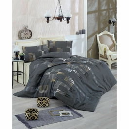 BigBuy Home Parure de couette King size Anthracite, Or et Blanc