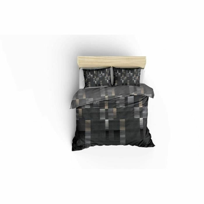 BigBuy Home Parure de couette King size Anthracite, Or et Blanc