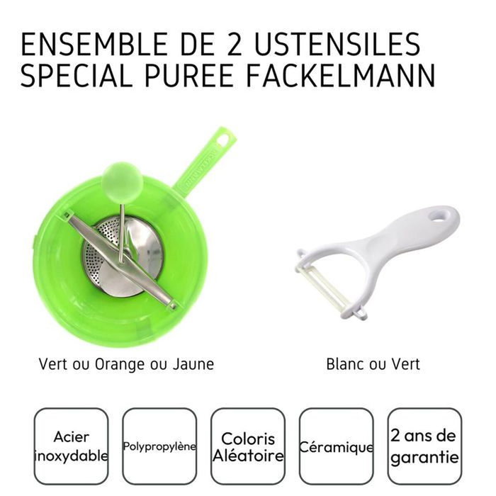 Fackelmann Ensemble éplucheur et moulin à légumes avec 3 disques Fackelmann Ensemble éplucheur et moulin à légumes avec 3 disques