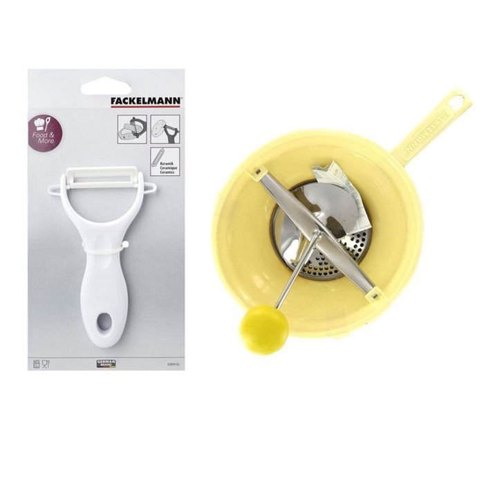 Fackelmann Ensemble éplucheur et moulin à légumes avec 3 disques Fackelmann Ensemble éplucheur et moulin à légumes avec 3 disques