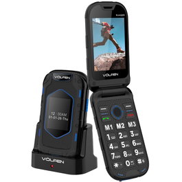 Volfen Ranger Téléphone Mobile Type Coque avec Base de Charge, Double Écran, 2.8 Pouces, Dual SIM, Bluetooth, Bleu