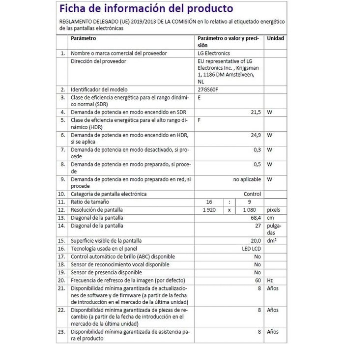 Monitor Gaming LG 27GS60F-B Full HD 27"
