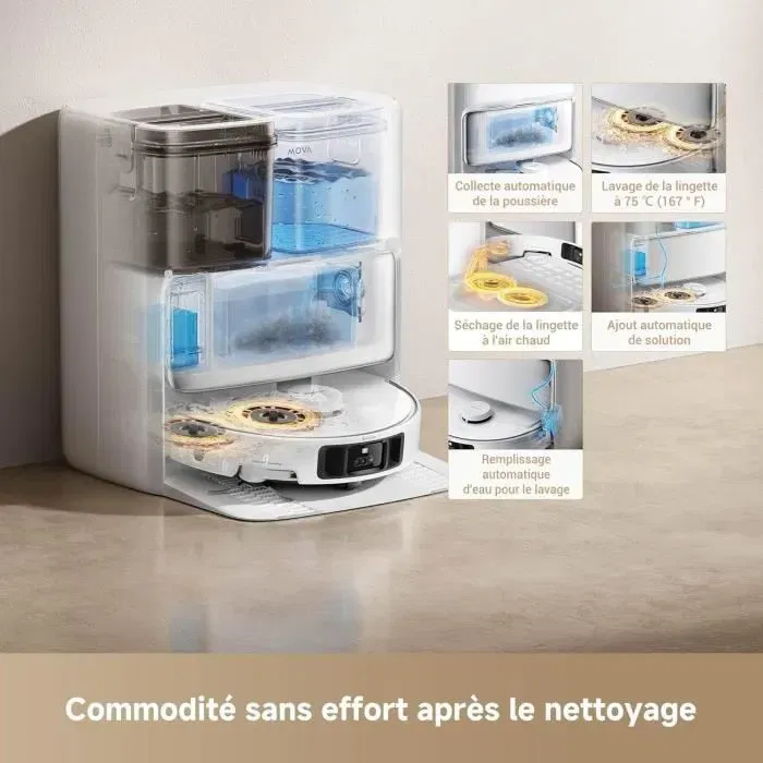 MOVA P50 Pro Ultra Robot Aspirateur Laveur avec Station de Nettoyage Autonome 19 000 Pa Brosse Anti-Enchevêtrement - Nettoyage Automatique