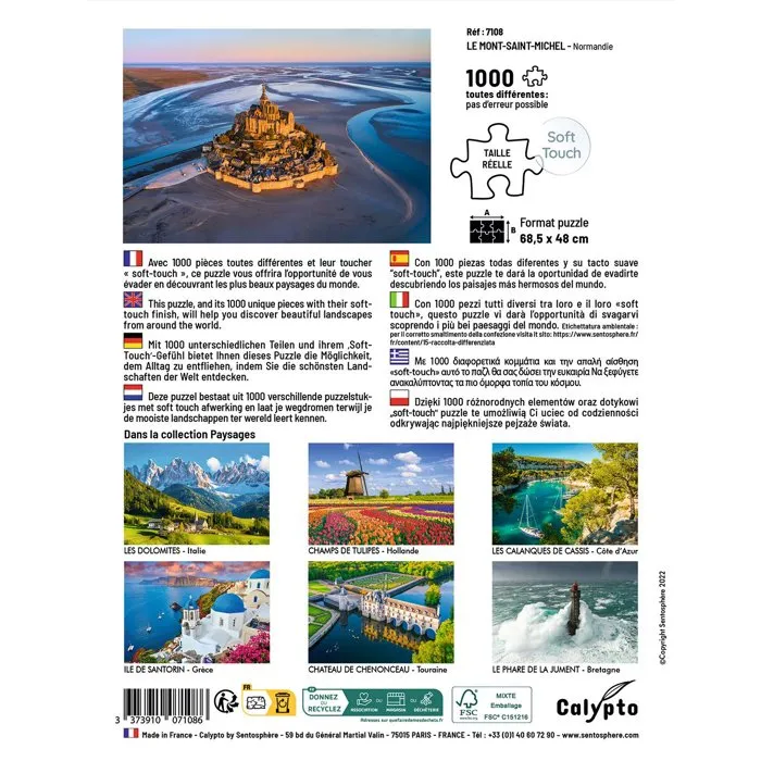 Sentosphere - Puzzle Calypto 1000 Pièces - Le Mont-Saint-Michel Normandie - Toucher Soyeux - Dès 9 Ans