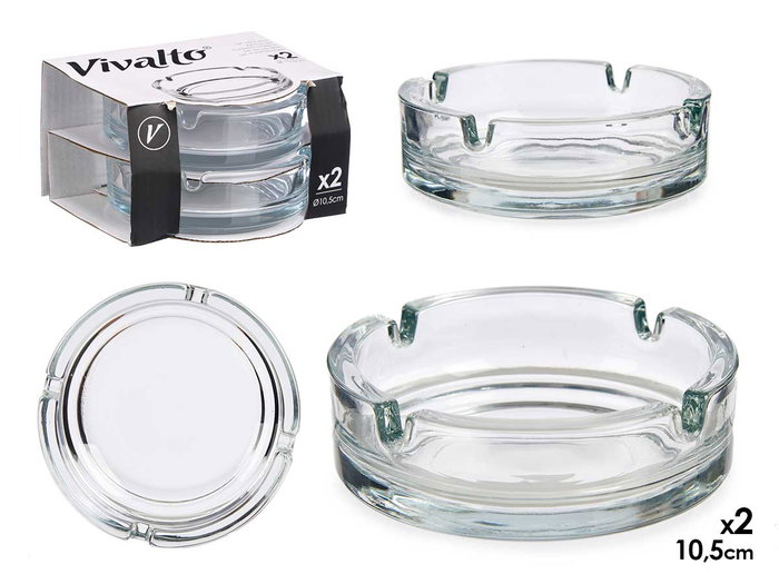 Vivalto Lot de 2 Cendriers en Verre Transparent 10,5 cm - Verre (Set de 36) Vivalto Lot de 2 Cendriers en Verre Transparent 10,5 cm - Verre (Set de 36)