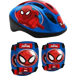 STAMP - Casque vélo enfant Spider-Man avec protections coudières et genouillères - Tour de tête réglable - Structure EPS - Coque blister