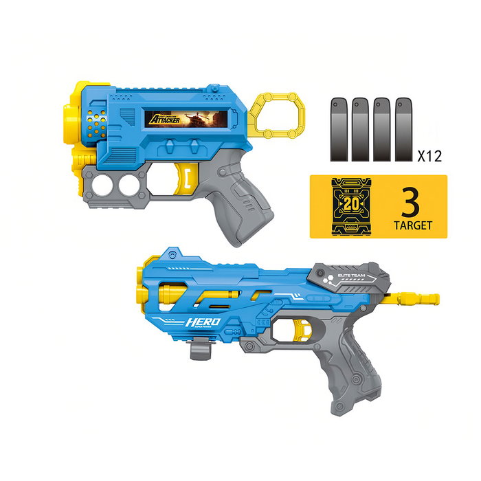 Tachan Pack de 2 pistolets blaster avec masque et 12 fléchettes de mousse - Set de duel et cibles - Jeu actif pour enfants +8 ans