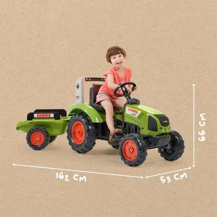 Falk Tracteur à pédales Claas Arion 430 avec Remorque - Jouet d'extérieur pour enfants 3-7 ans - 60% Plastique Recyclé - Fabriqué en France