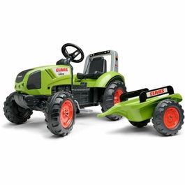 Falk Tracteur à pédales Claas avec volant directionnel et remorque
