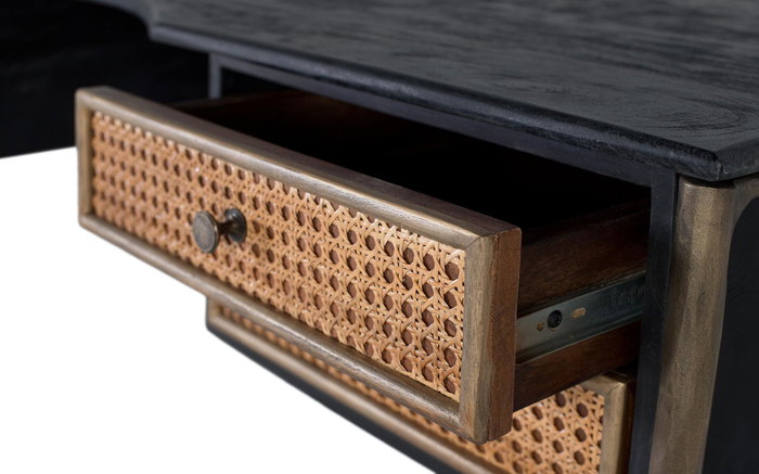 GINER Y COLOMER Bureau en bois de manguier noir avec pieds en fer bronze et 4 tiroirs à claire-voie - Plateau 38x10cm, Hauteur totale 51cm