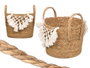 Giftdecor Cache-pot Osier Macramé Pompon Blanc Petit 25 x 29 x 25 cm (Set de 8)