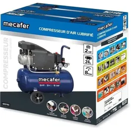 Mecafer Compresseur 425793, 24 Litres, 2 HP, 8 Bar, Bleu - Pour Bricolage et Applications Professionnelles