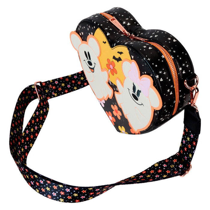 LOUNGEFLY Sac bandoulière à motifs floraux avec Mickey et Minnie Mouse fantômes Disney, 22.8x21x7.6 cm