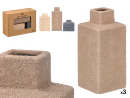 Giftdecor Lot de 3 Vases Carrés en Céramique 29x11x21 cm Assortis Couleurs Beige Marron Noir (Set de 4)