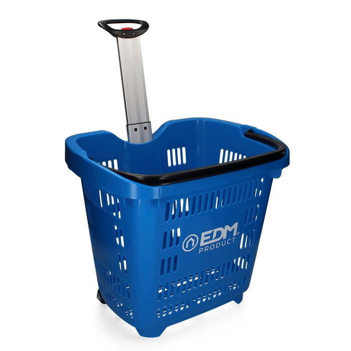 Edm Chariot de magasin en plastique bleu 37 x 40 x 49 cm, hauteur poignée dépliée 89 cm, charge max 20 kg