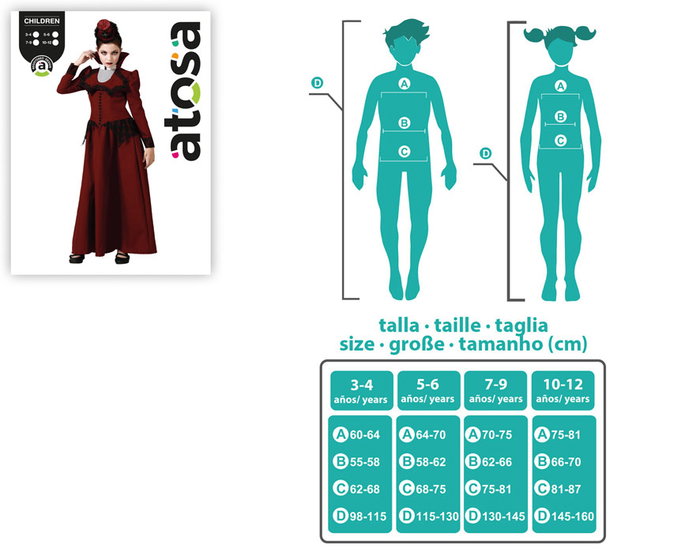 Atosa Déguisement Enfant Vampiresse avec Robe Longue Bordeaux Atosa Déguisement Enfant Vampiresse avec Robe Longue Bordeaux