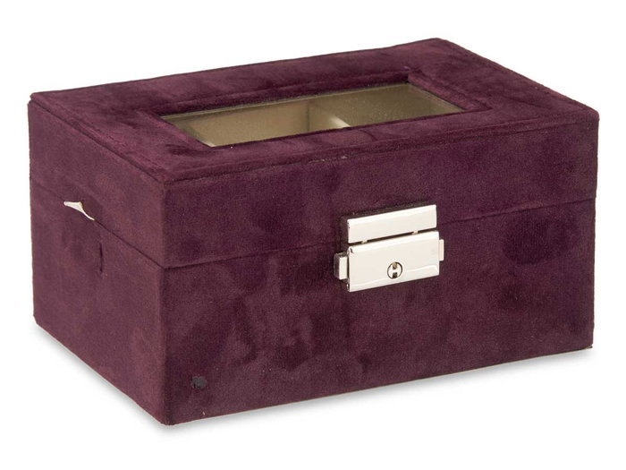 GIFTDECOR Coffret à montres 3 emplacements avec clé Bordeaux Velours Métal 16x8.5x11cm (Set de 6)