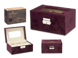 GIFTDECOR Coffret à montres 3 emplacements avec clé Bordeaux Velours Métal 16x8.5x11cm (Set de 6)