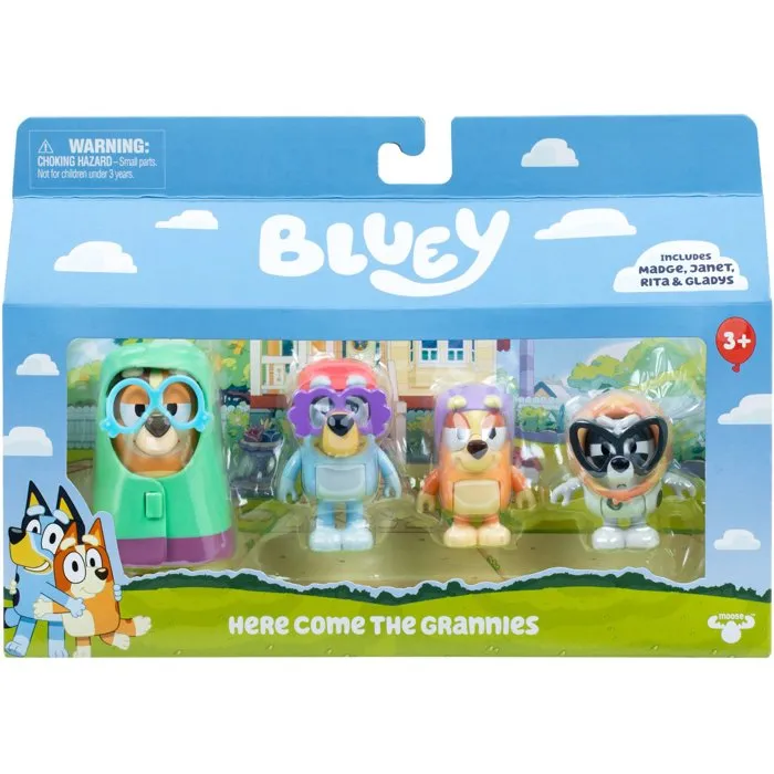 Bluey - Coffret de 4 figurines articulées Les Grands-Mères - À collectionner - Dès 3 ans