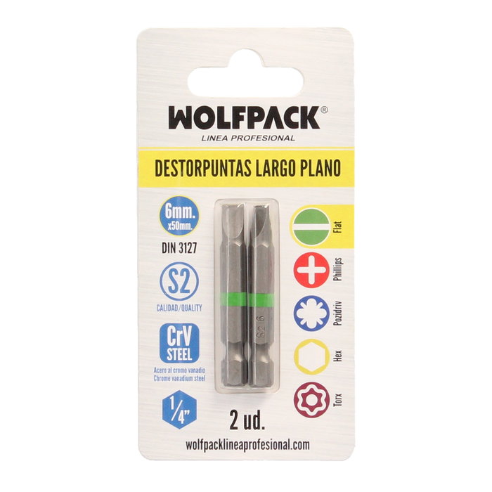 WOLFPACK LINEA PROFESIONAL Jeu de 2 embouts plats longs 6 mm