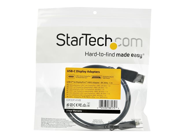 StarTech.com Adaptateur USB-C vers DisplayPort 8K 30Hz - Compatible Thunderbolt 3 1m (CDP2DP141MB) StarTech.com Adaptateur USB-C vers DisplayPort 8K 30Hz - Compatible Thunderbolt 3 1m (CDP2DP141MB)