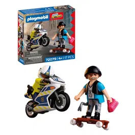 Playmobil 72079 - Set de Figurine et Véhicule Course-poursuite en Moto de Police avec Motard et Bandit pour Enfants